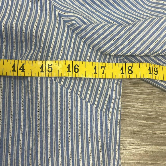 Ivanka Trump Blue and White Striped Short Flutter Sleeve Blouse Lace S - Picture 7 of 15